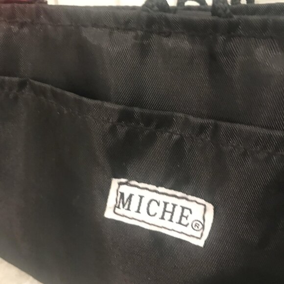 Miche Straw Basket Handbag Womens Pink Leather Trim Bamboo Handles Insert Tote - Picture 6 of 10